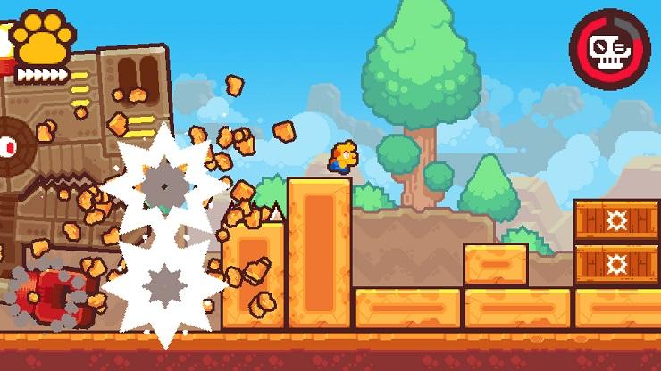 Grapple Dog - a cute cartoon dog runs from a robot dinosaur