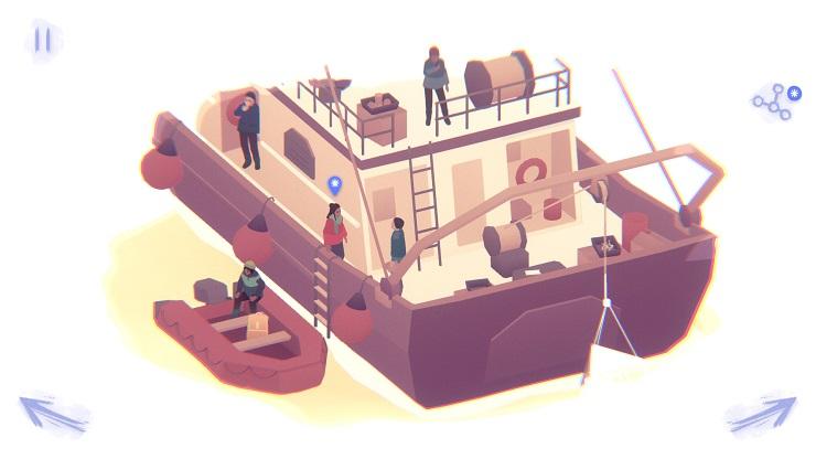 Inua - many people are milling around a large boat