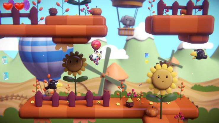 Ayo the Clown - a colorful clown rides a balloon through a field of windmills and giant smiling sunflowers