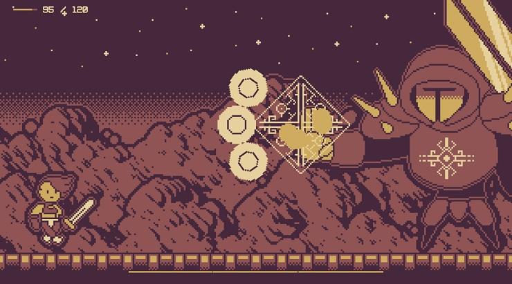 Reversary - a giant knight flings magic at a smaller warrior