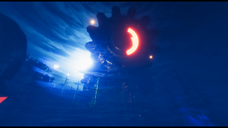 a strange, cog like structure on a moonlit night
