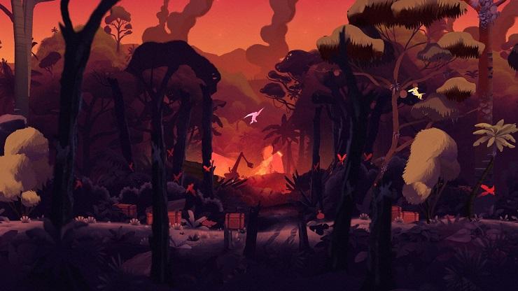 a gibbon swings over a forest on fire
