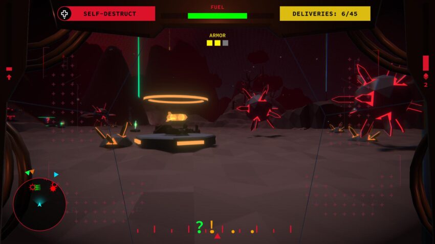 CAN ANDROIDS SURVIVE - a red landscape covered with spiked balls. A glowing device sits nearby