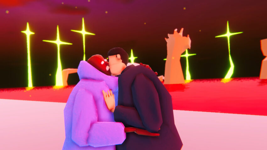Queer Man Peering - an older black man and another man kiss in a surreal environment