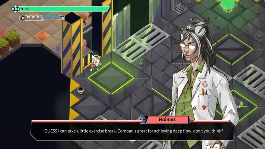 boyfriend dungeon dlc - a long-haired person in a lab coat, with a laboratory background