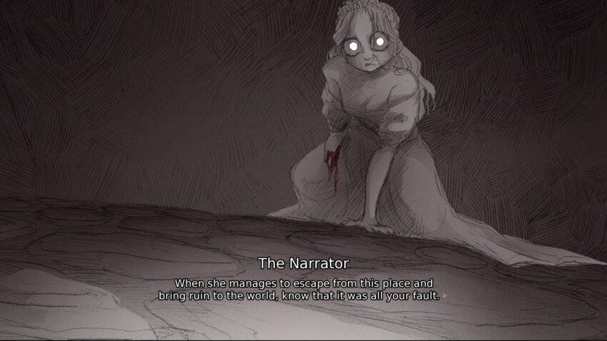an eerie princess glares at the player. One of her arms is missing.