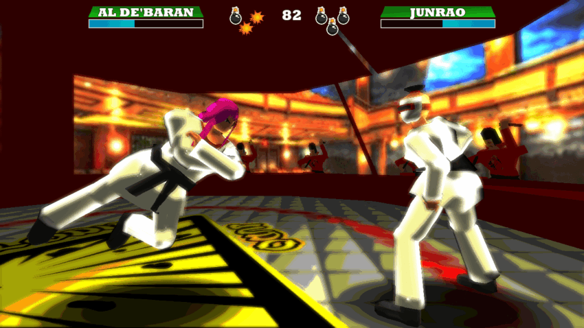 Exploding Judo - a person in a white judo uniform does a flying elbow towards another person in a white martial arts uniform