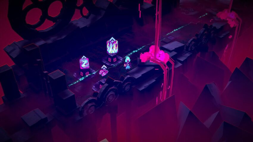 LONE RUIN - a blue-haired hero stands in a dark dungeon
