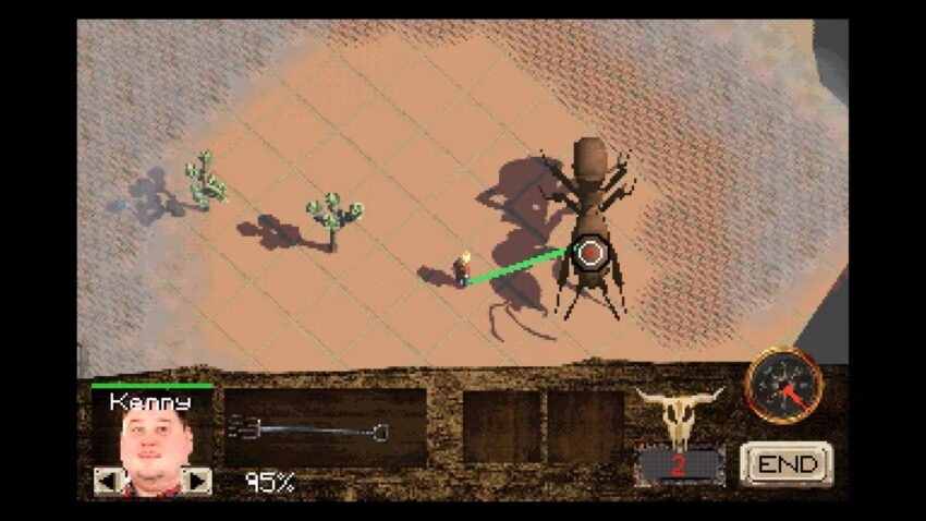 returned to the desert a character takes aim at a giant ant