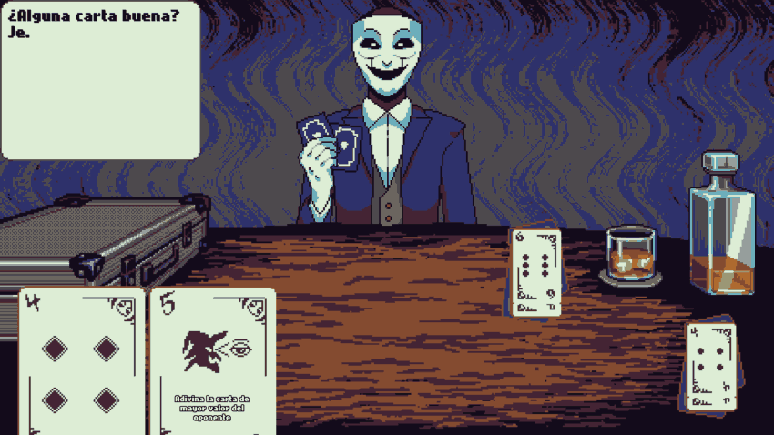 a creepy person sits across from you. You're holding a pair of cards