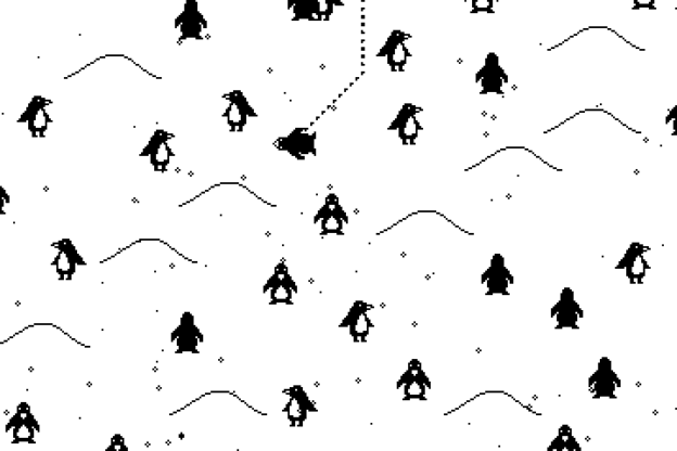 Snow Flow - many penguins standing in a snowy field