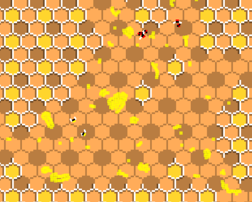 Long Live the Hive - Bees flying over a honeycomb as several other black and red insects mill about