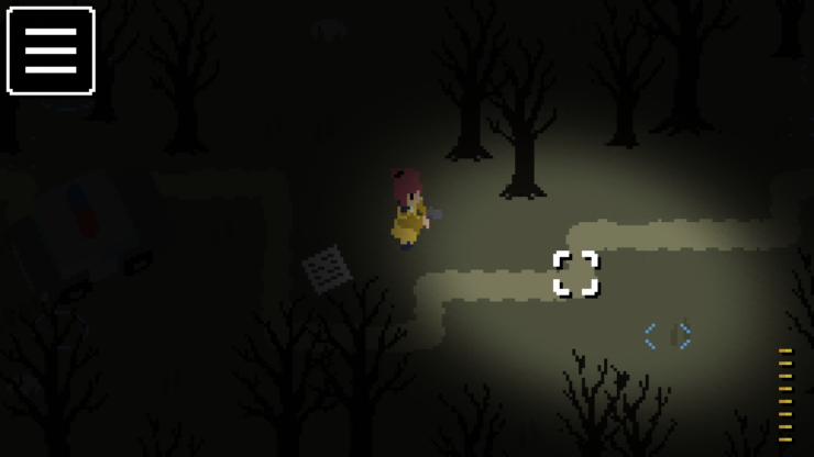 Midnight Mansion - a woman in yellow walking through a field with her gun drawn.
