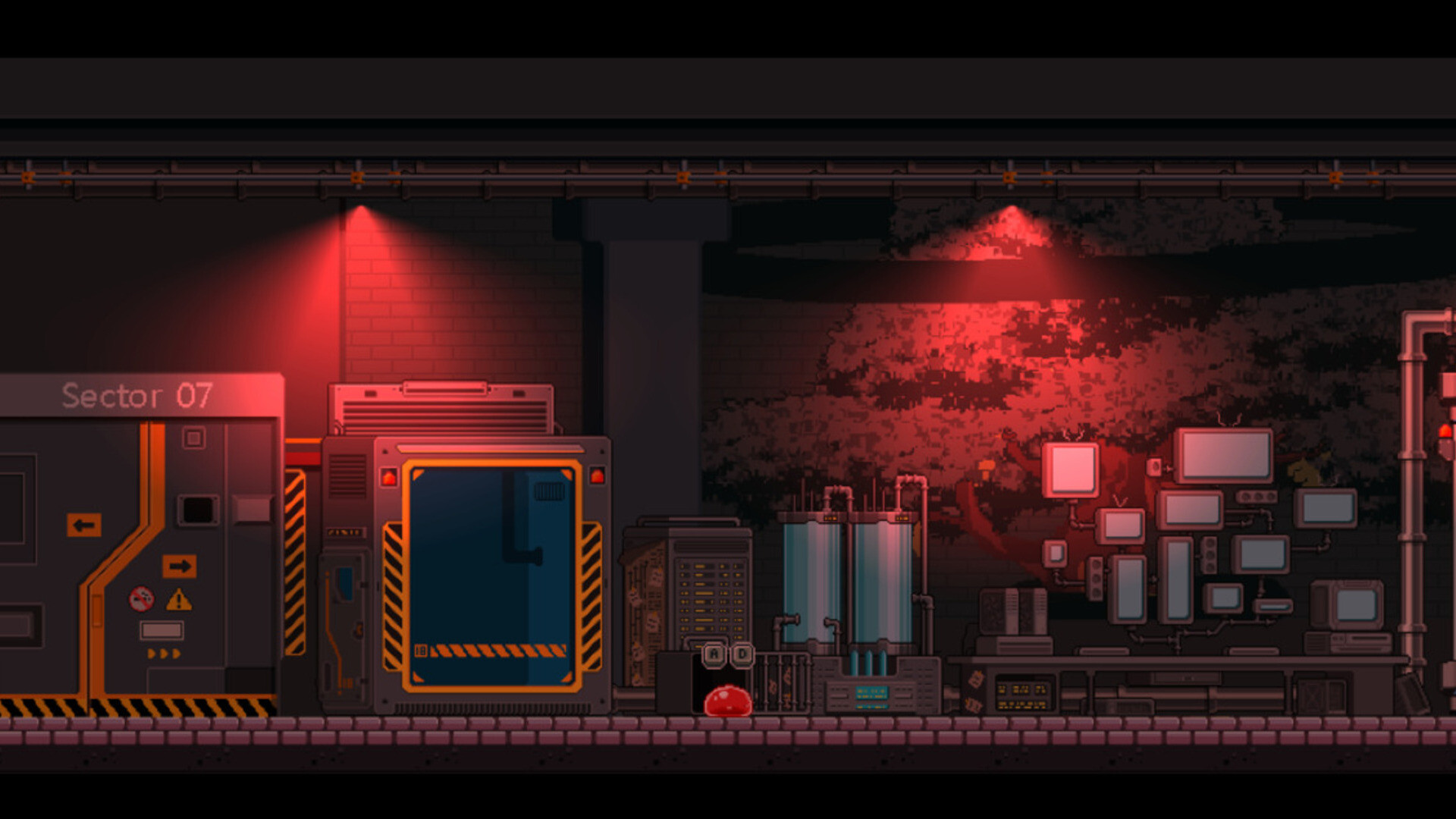 Color Lim - A red slime creeps through an underground laboratory.