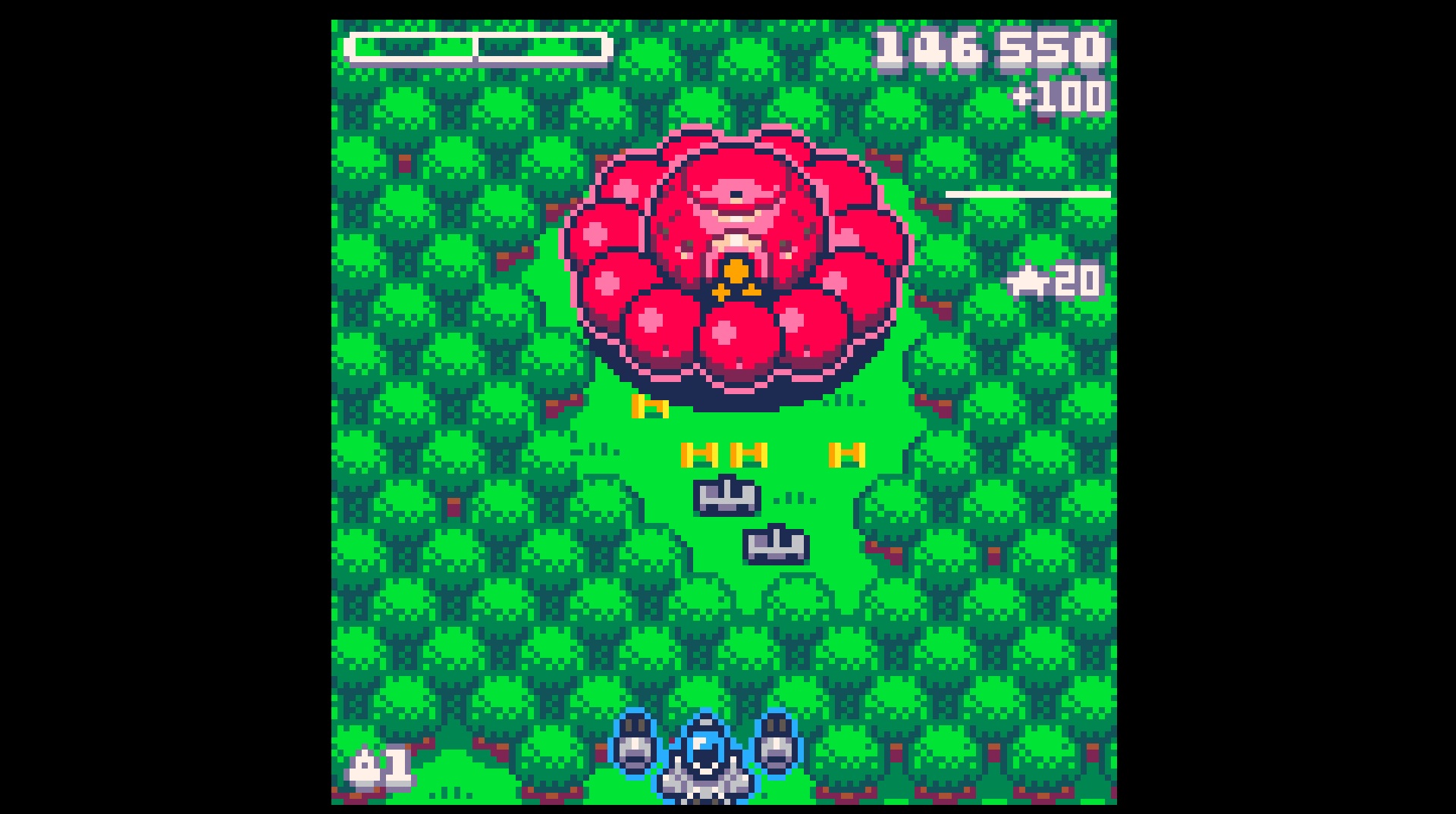Cattle Crisis - A large circular red ship hovers just above a forest.