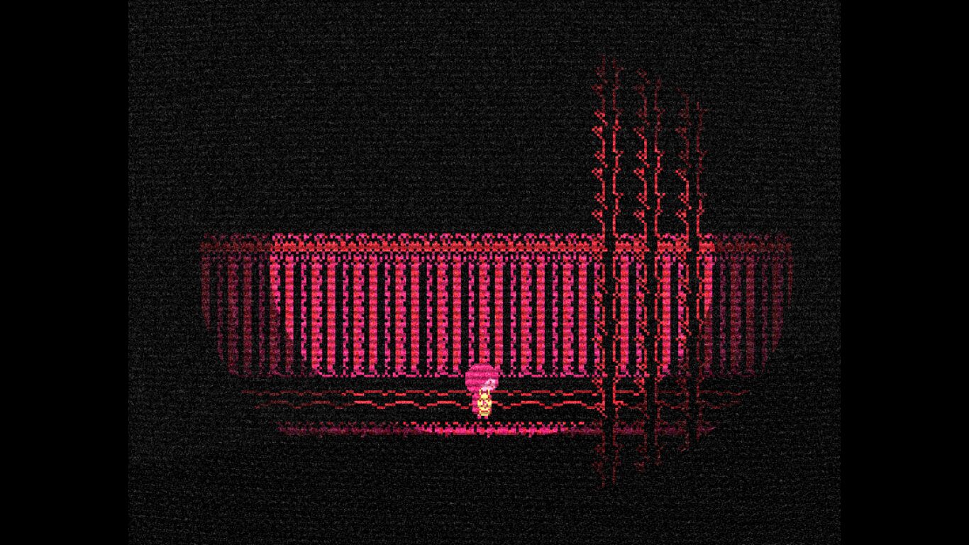 Grotesqueresque - A red-haired girl walking through a field of red plants at night.