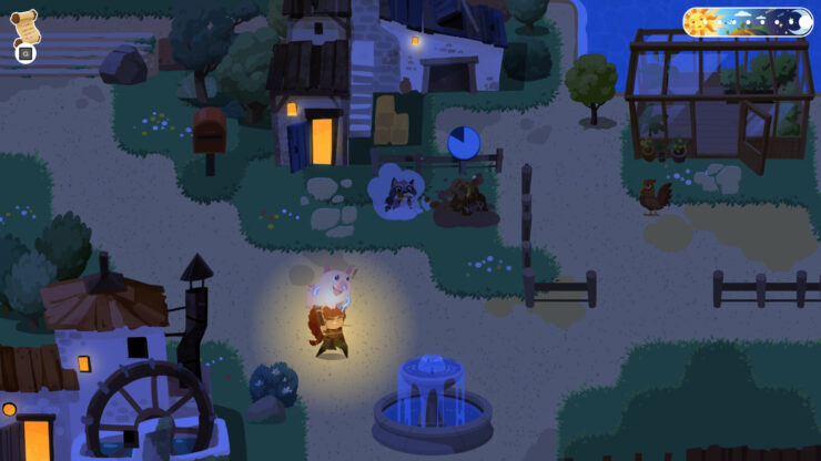 Mythmatch - A red-haired archer hefts a pig over their head in the middle of a town at night.