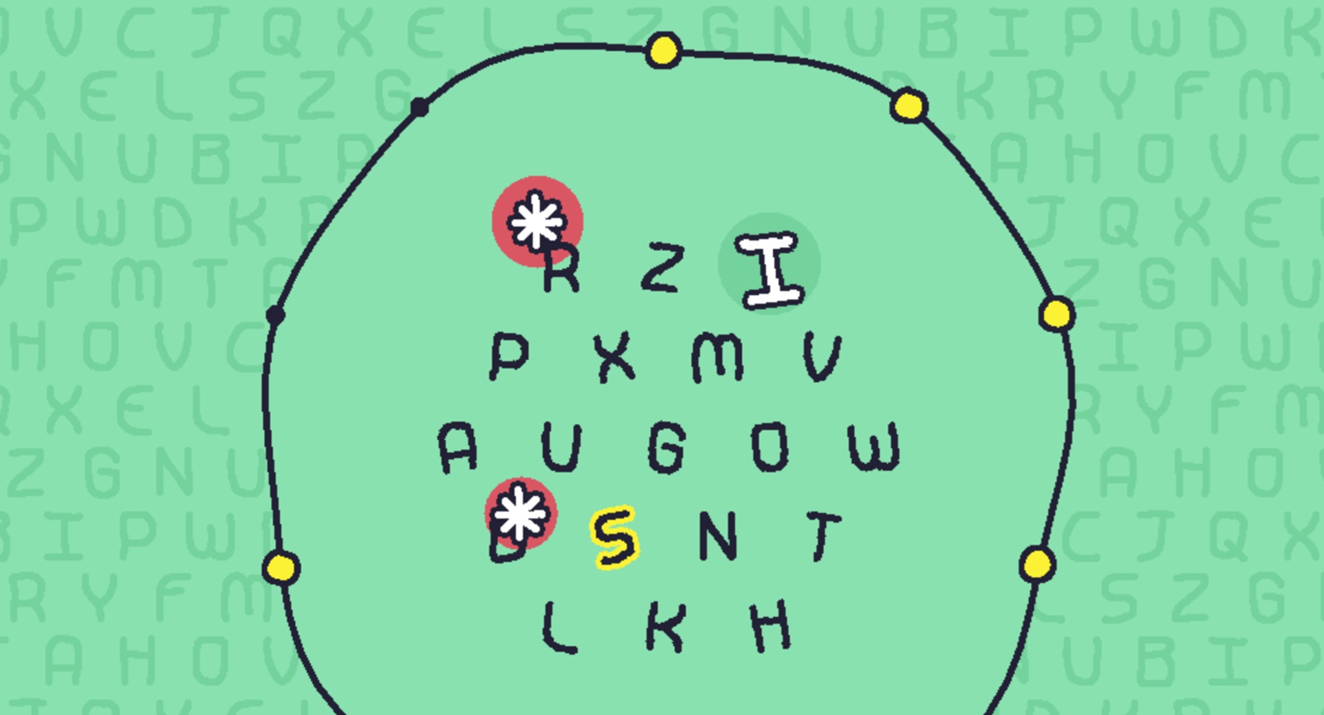 Daniel Linssen's Typing Challenge - Several jumbled letters in the middle of a circle. 'S' is lit up yellow.