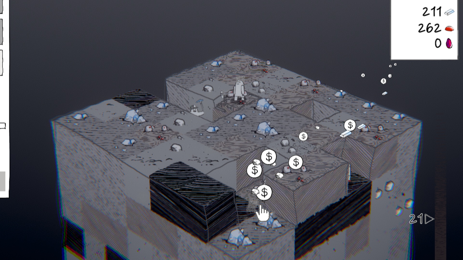 Hollowspire - A handful of miners toil away in holes in a dark mine.
