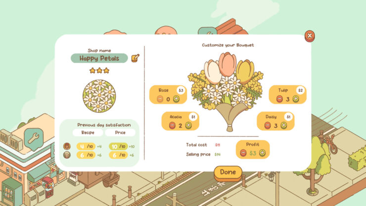 Minami Lane - A shop listing showing the flowers that can be put into a customizable bouquet.