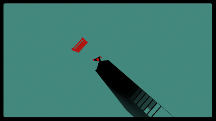 ABSCONDER - a person rushes up a flight of stairs.