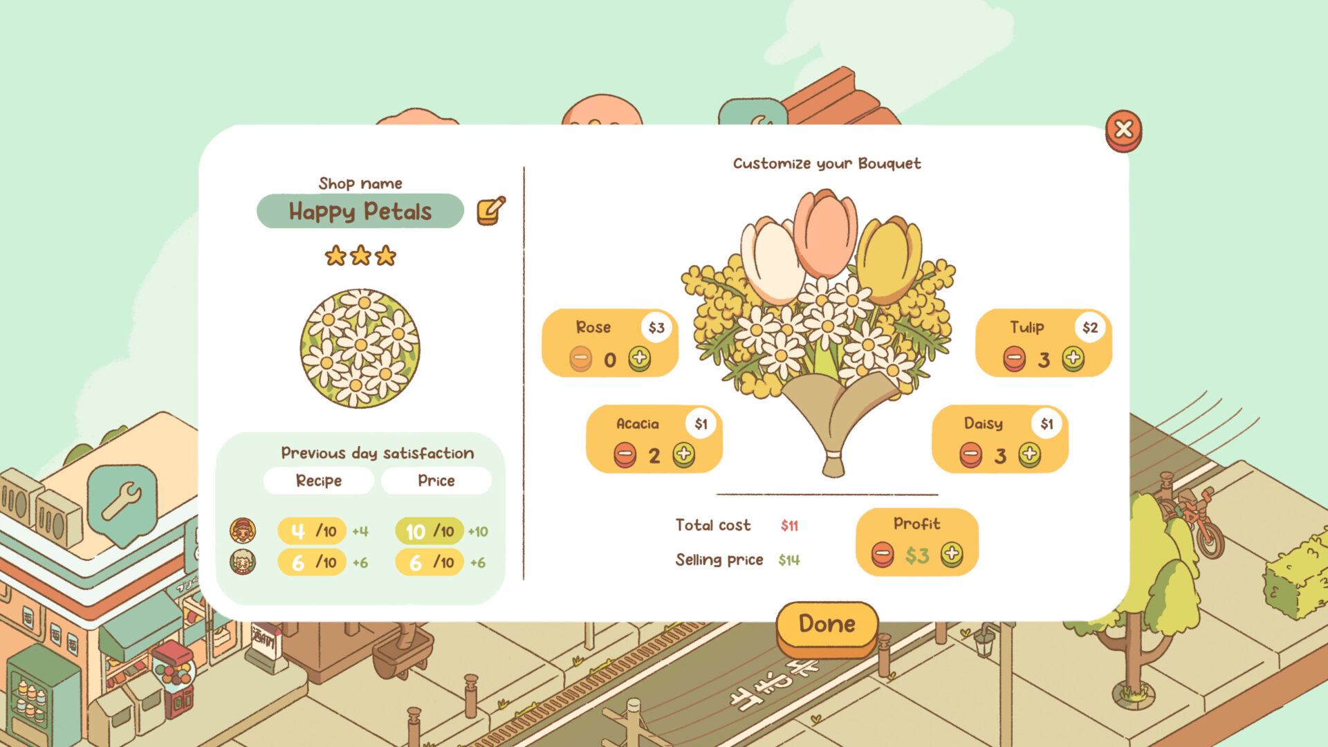 Minami Lane - A shop listing showing the flowers that can be put into a customizable bouquet.