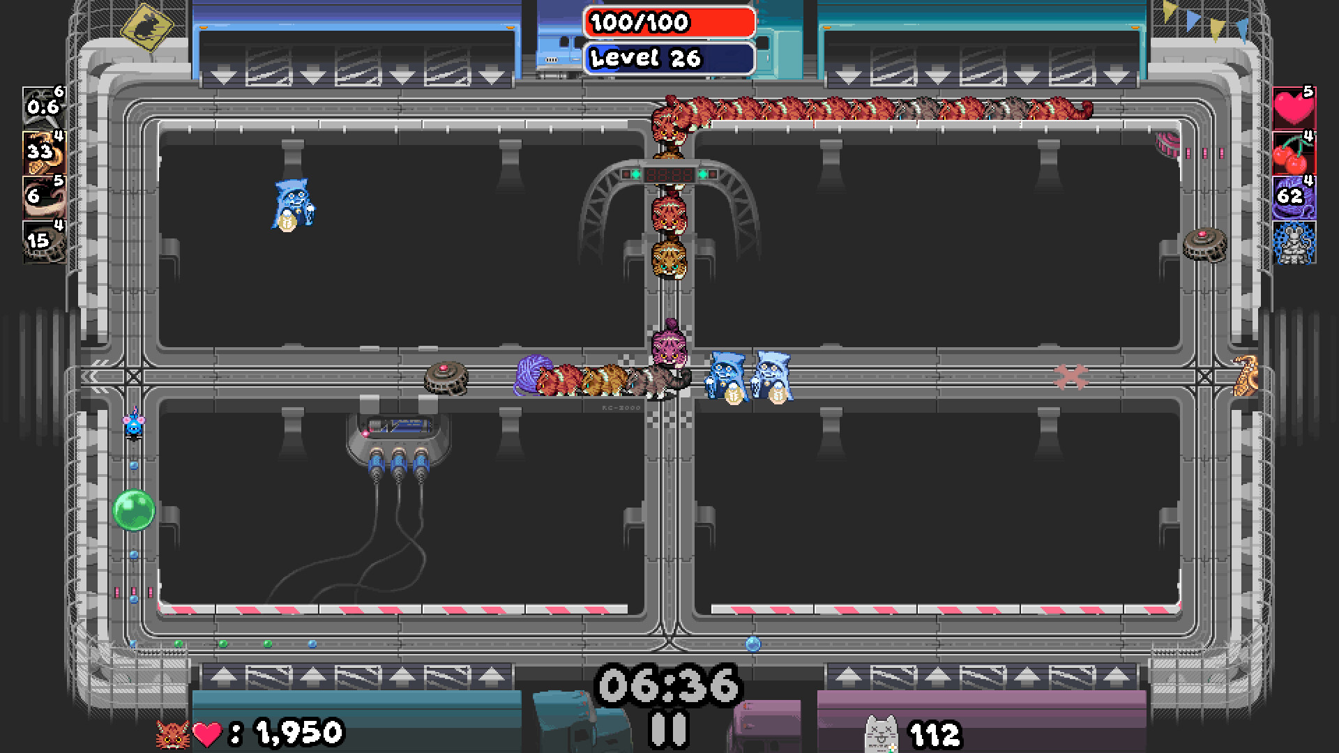Maze Mice - A line of cats rushing across a metal walkway as a mouse tears down a nearby path.