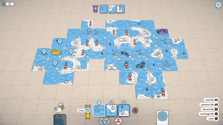 Beacon patrol - a massive sea map made up of cards showcasing islands and locations on the water.