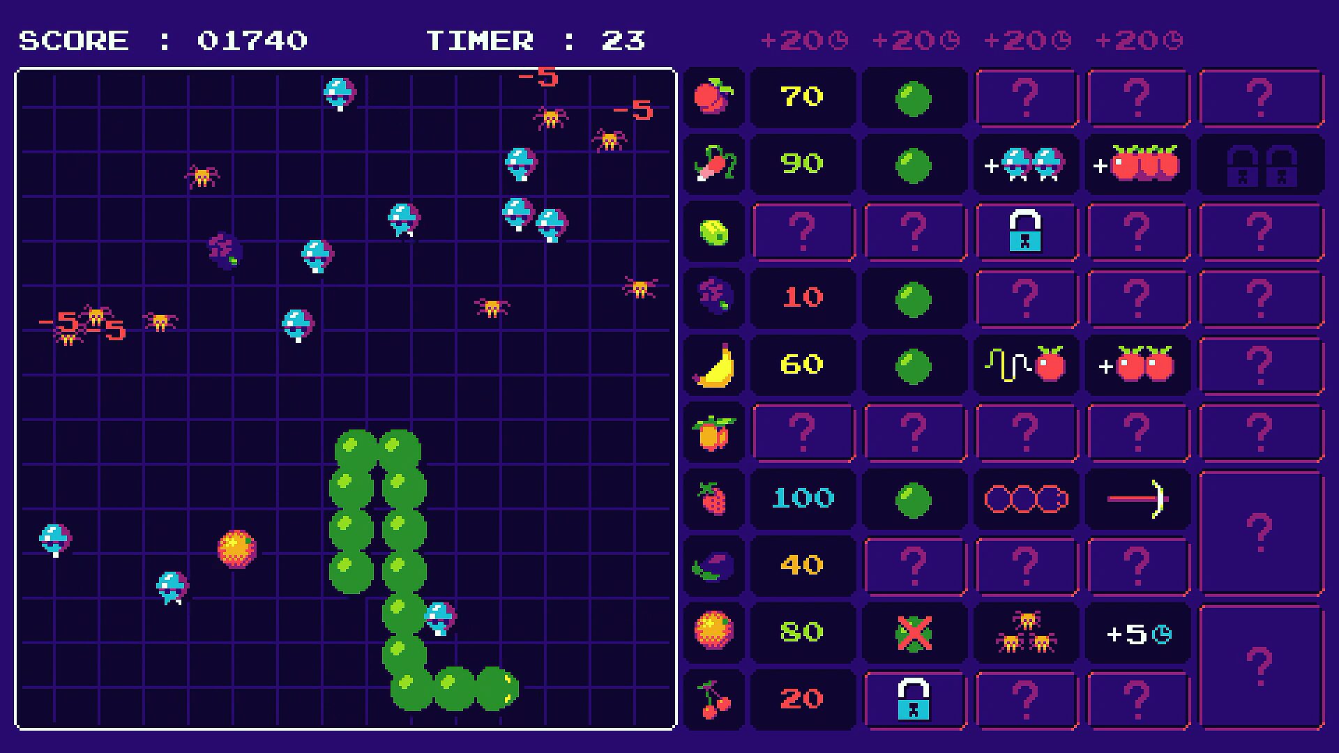 Serpentes - A green series of balls connected like a snake are coiling around an arena filled with strange insect creatures.