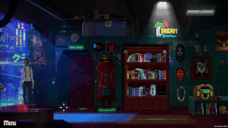 The White Cat’s Dark Affair - An assassin look sout a window at a neon-lit city.