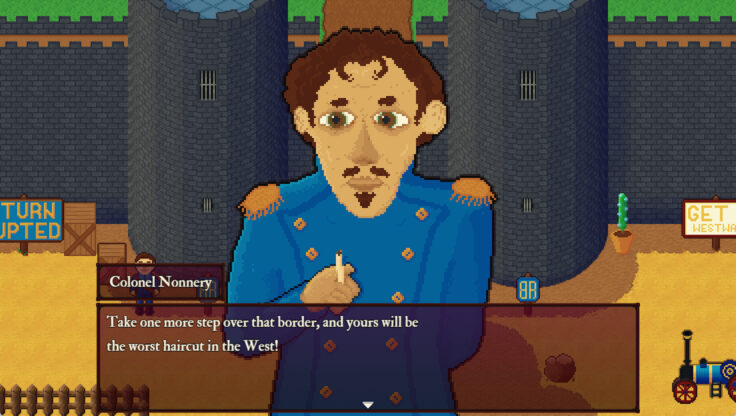 Trans Theft Horso - A male presenting person in a uniform stands in front of a castle wall backdrop.