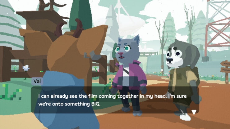 The Well's Blessing - Some humanoid animals in warm fall coats stand on a walking path in a park.