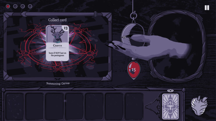 Burn With Me - A hand gestures to a card of a monstrous deer-like creature card.