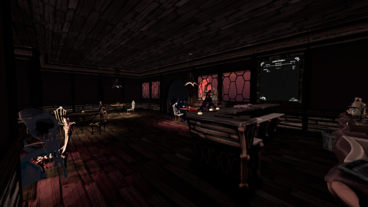 My Little Cafe Nightmare - A dark cafe with bone chairs pulled up to empty tables.