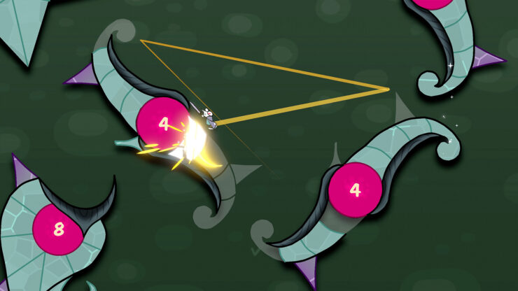 Beast Breaker - A small mouse with a sword bouncing between massive shapes.