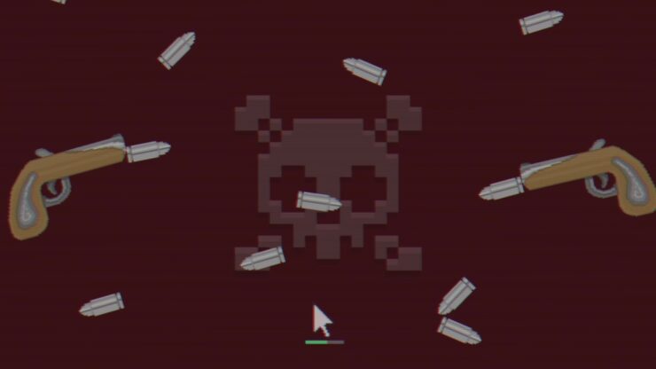 Overbit - A mouse cursor is hovering below several fired bullets.